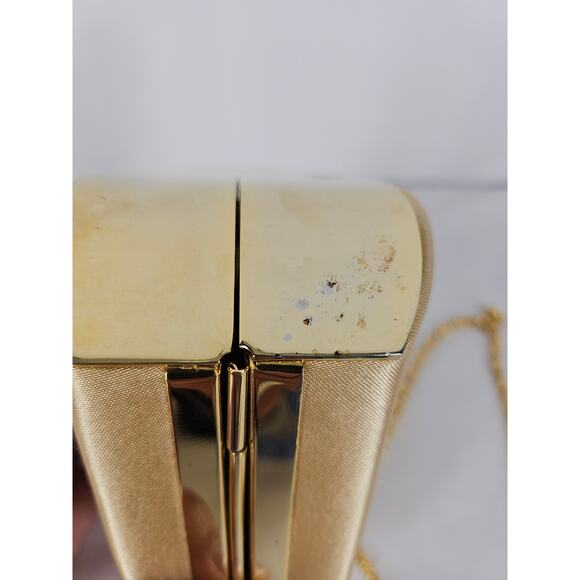 JESSICA MCCLINTOCK VINTAGE BLACK SATIN EVENING BAG 4"H x 5"L x 3"W 22" CHAIN - Picture 15 of 15